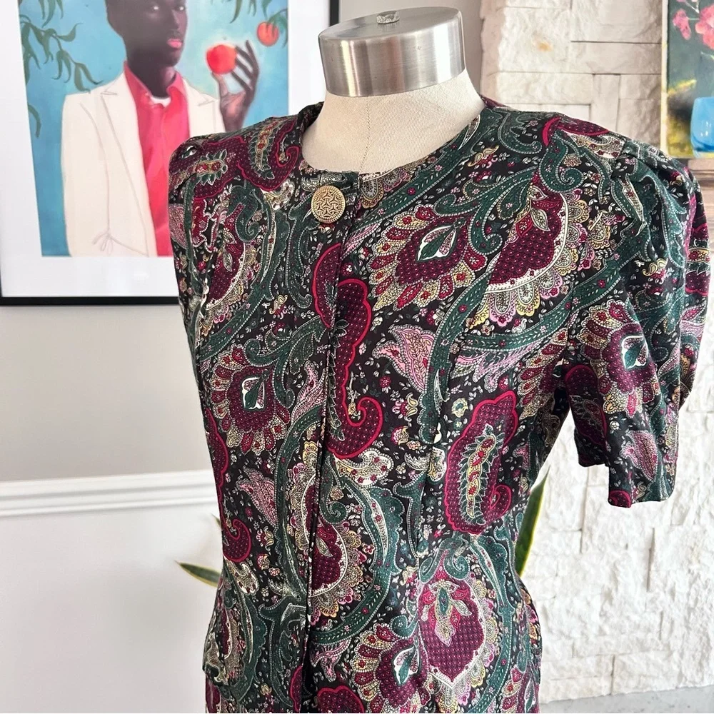 Vintage K.C. Spencer 2-Piece Set Paisley Burgundy 80s Office Wear Size Medium